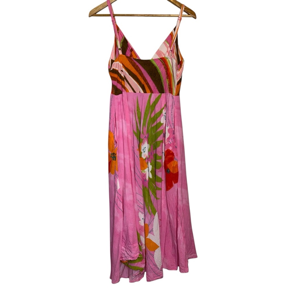 Vintage Jams World Sweet Pink Floral Dress Medium Hawaiian Midi Spaghetti Strap